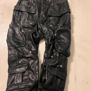 Men's Black Cargo Leather Pants